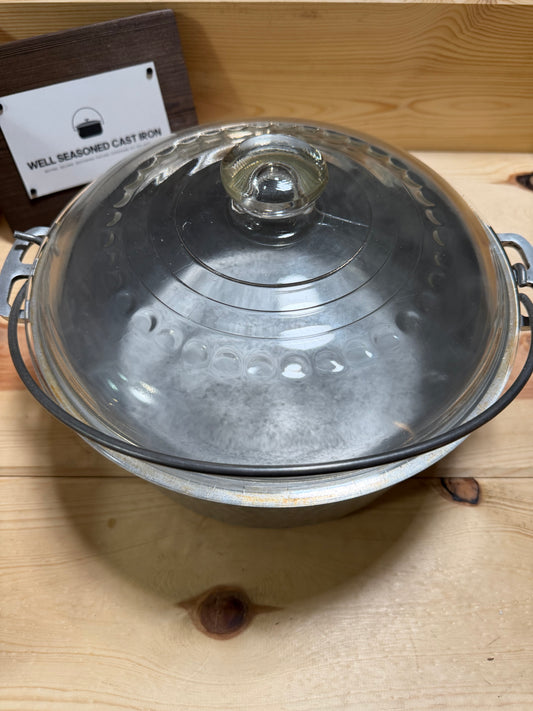 Wagner Ware Sidney -O- Hammered Aluminum Dutch Oven w/ Wagner C8 Glass Lid